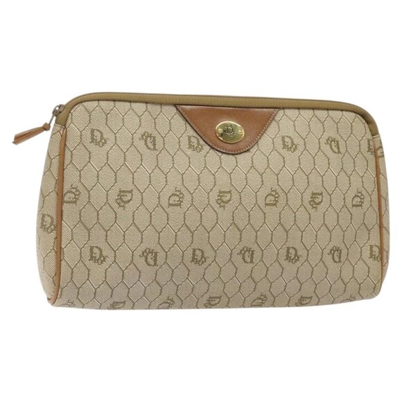 Christian Dior Honeycomb Canvas Clutch Bag PVC Beige Gold Auth yk18440 - Picture 1 of 14
